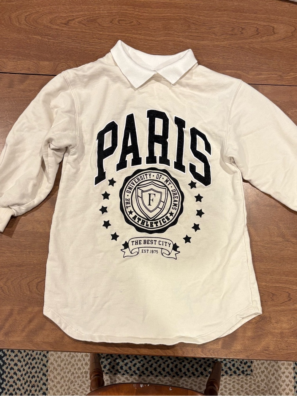 Zara Kids Girls Cream 'PARIS' Graphic Polo Sweatshirt
